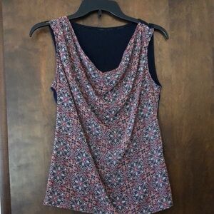 Blue and Orange Floral Draped Tank Top